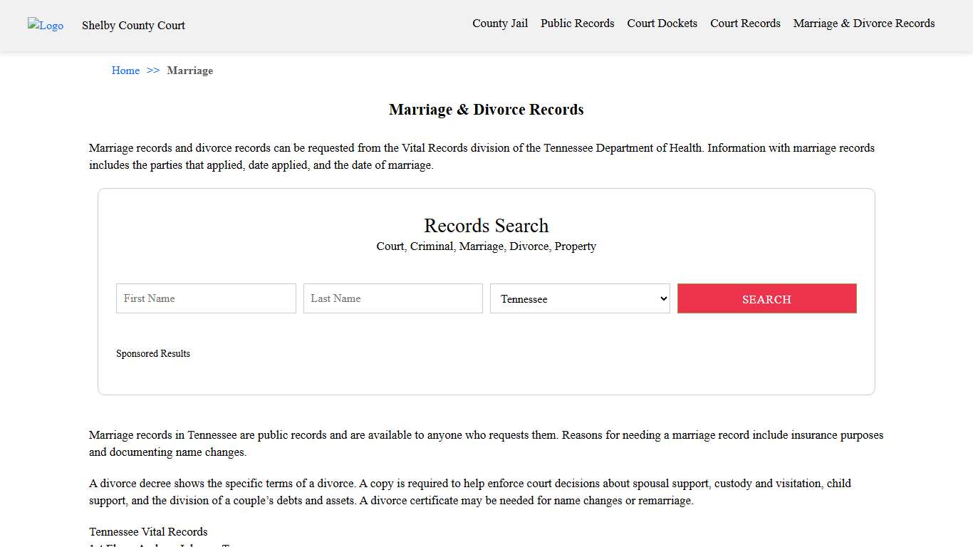 Marriage & Divorce Records | Shelby County TN Records