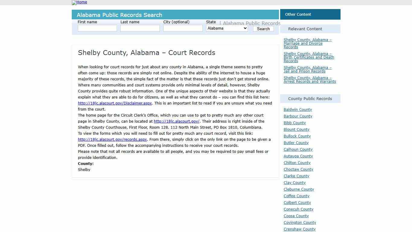 Shelby County, Alabama – Court Records – Alabama – AL Search